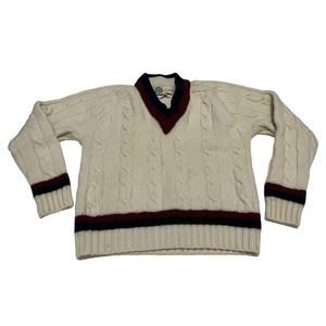 Vintage Catalina Martin 1970's Cable Knit Tennis Sweater USTLA Davis Cup Size L
